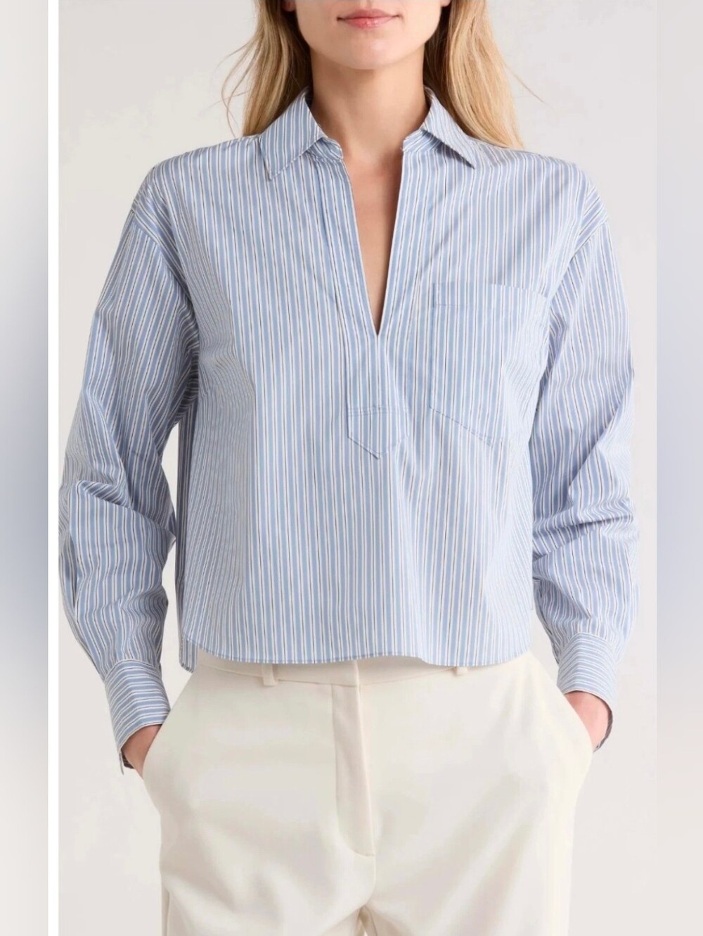 Veronica Beard Khai Top In Multi Blue Collared Long Sleeve Popover Preppy Sz 6